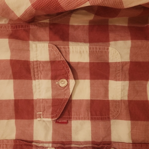 Supreme Red and White Gingam Long Sleeve Button Cuffes Button Front Shirt - Picture 7 of 9